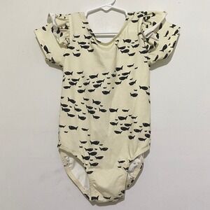 Lola & Stella Girls Flutter Sleeve Leotard Body Suit Fish Print 5T Without Snaps